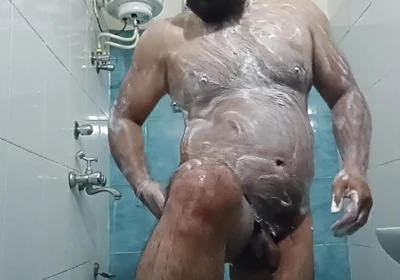 Indian Nude Daddy Enjoying a Hot Shower and Showing off His Wet Body