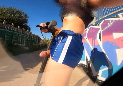 Eccentric Boy Masturbates with His Scooter and Shows His Cock to the Entire Neighborhood