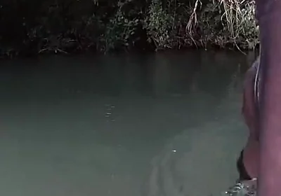 Jerking off in a Public River Untill I Drop a Massive Cumshot in My See Thru Leggings