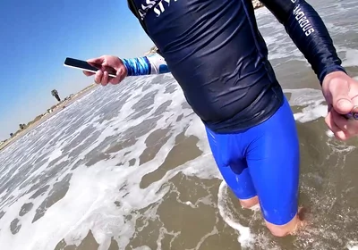 Men and Women on the Beach Get Horny Seeing My Cock in Wet Spandex