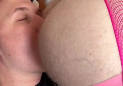 My pretty femboy in fishnets throatfucked like a champ