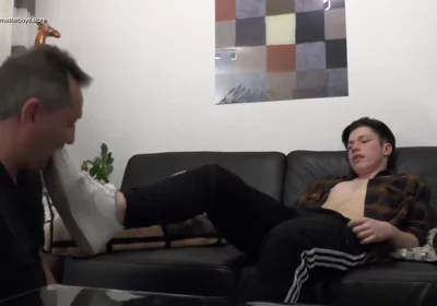 Master teen boy sneaker licking