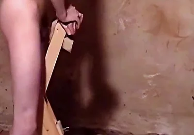 Fleshlight Stand Fuck with Wooden Anal Plug Masturbation
