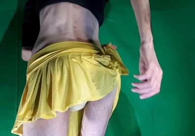 Pale Yellow Thong Under Yellow Skirt