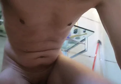 Hot Guy Has a Full Jerkoff Session with Big Cumshot in His Bathroom