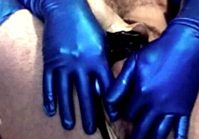 Latex Masked Sub in Stockings Fucks Its Ass with Huge Dildo