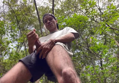 Enjoying Handjob Outdoors