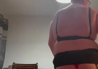 Dirty Gay Crossdresser Love It with Black Bra on