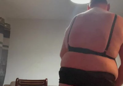 Dirty Gay Crossdresser Love It with Black Bra on
