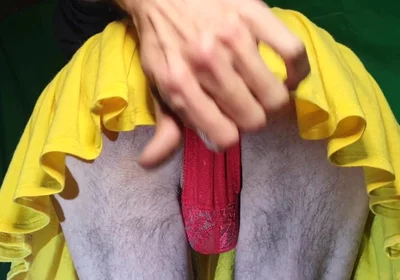 Red Lacy Panties Under Yellow Skirt