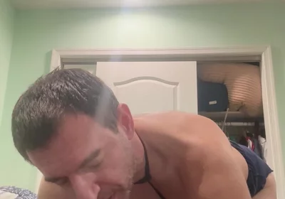 Sissy Stepdaddy in Stepdaughter Tight Shorts Sucking and Fucking Dildi