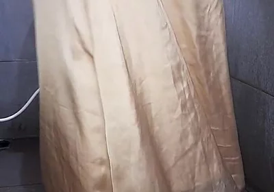 Long Gold Satin Dress Masturbation Cum