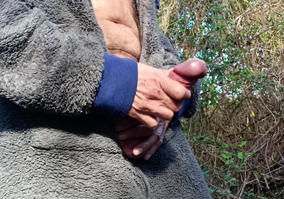 Outdoor Cruising Big Uncut Cock Woodland Onesie Wanking, Edging, Close up Moaning Creamy Cum