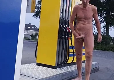 Naked at Gas Station