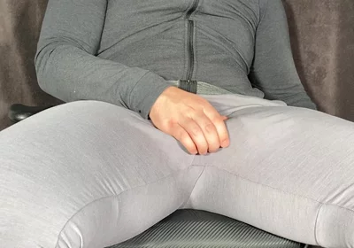 Hands Free Cum in Grey Sweatpants