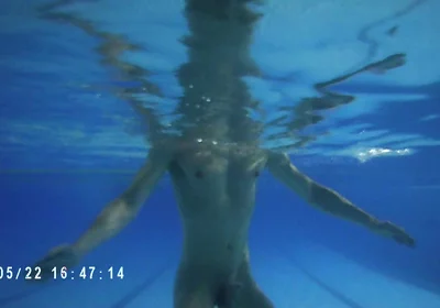 Indoor Public Pool Solo Uncut Nude Fit Man Swimming