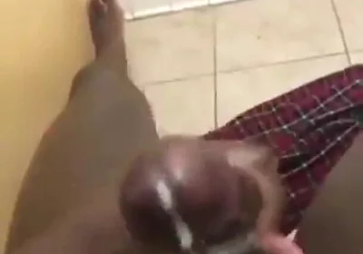 Stroking my big black cock in bathroom massive cumshot