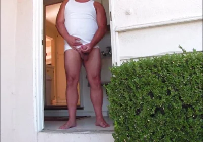 Side Door Jerkoff and Cum