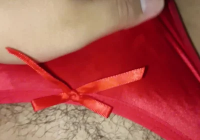 Wife's Sexy Red Thong Full of Cum!