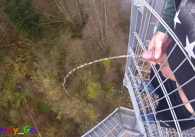 I Pee Outside From a Very Public Observation Tower and Then Masturbate My Penis, and My Balls Are Fat.