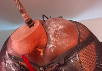 Femboy Gapes Hole with Mr Hankey Dildo - Deep Anal Fuck Machine Session