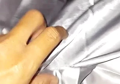Masturbating Wearing Silver Satin Long Dress in Car