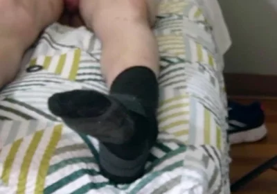Laying Down on Bed Jerking off with Socks on See My Size 15 and Massive Legs as U
