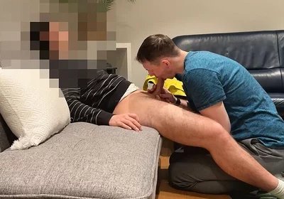 Straight Young Hairy Twink Cums After Edging and Getting Sucked on the Couch