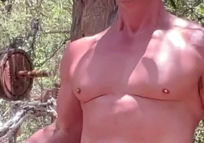 Double Arm Bicep Curls Dick Out Nude Gym Workout