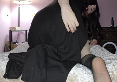Sissy Femboy Plays with Their Uncut Cock While Wearing Nylons