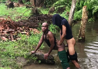 Nigerians Boys Where Caught Having Sex Inside a Swamp River with Bushes Rounding Them