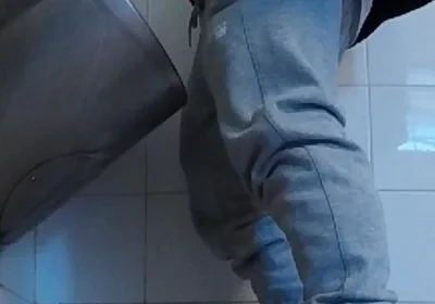 Amateur Boys in Sneakers Wank and Try Handjob in Public Toilets' Urinal
