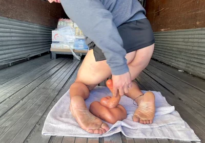 Painted Toe Sissy Rides Dildo in the Back of a Semi