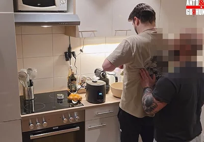 Straight Curious Guy Steven First Time Getting Fucked Bareback After Mutual Blowjob in the Kitchen