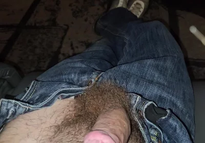 Wanking My Big Dick in Jeans, Topless, Spitting, Cumshot