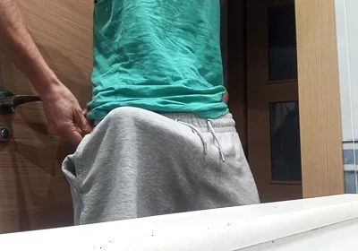 Slim Guy in a Tank Top Shows How He Cums with His Huge Shaved Cock