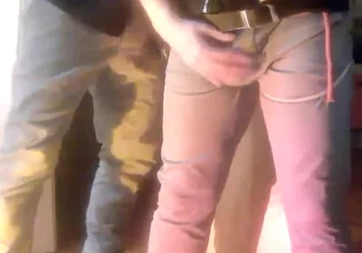 Pee Desperation: Tied up Guy Tries to Withstand While His Cock and Balls Are Played with. He Gets a Boner and Finally Wets Himself