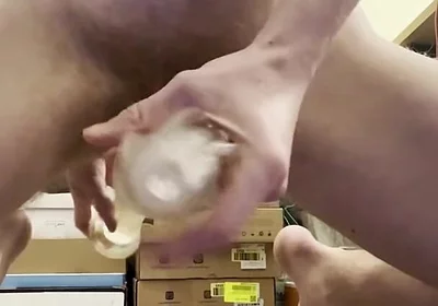 Big Dick Twink Cumming Hard with a Sex Toy Fleshlight and Huge 21cm Dildo