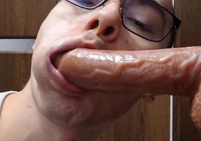 Twink Sucks Stepdaddy's Big Cock and Gets Facial Cum (ejaculating Dildo)