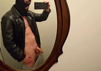 Mirror Leather Jerk off! Hot Stepdaddy Pumps Thick Cock & Shoots Big Load on His Shirt - Follow on X Phantomgentx