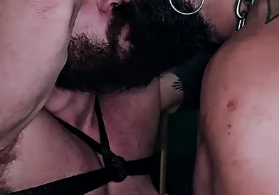 Muscle Hairy Sub Bondage & Piss. Bearded Master Uses a Kinky Pig