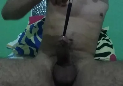 Sounding My Colombian Cock with a Brush