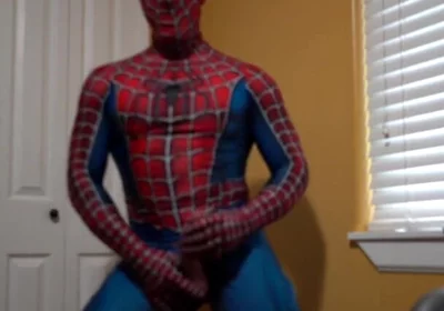 Cumming in a Spider Man Costume