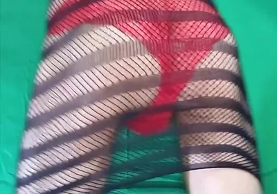 Red Lace Panties Under Fishnet Dress
