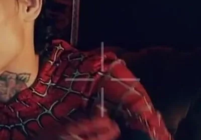 Spider Man Costume. Bottom Boy a Pose. Ass Hole