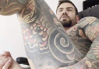 Tattooed Spanish Shows Ass and Jerks off