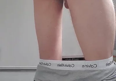 Skinny Twink Bending Over and Playing with Cock Close up