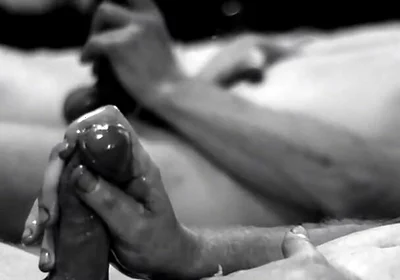Masturbating and Cumming with Mirror Reflection in Black and White