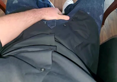 German Voice in Boss Chair. Blue Calvin Klein Boxer. Cock Rock Hard. Precum Flowing
