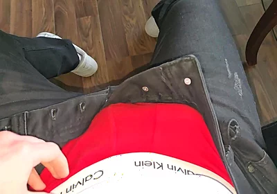 Red Calvin Klein Bulge Gets Slowly Stroked While Colleagues Are Two Meters Away